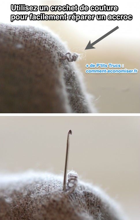Use un ganchillo para reparar un enganche en un suéter de lana