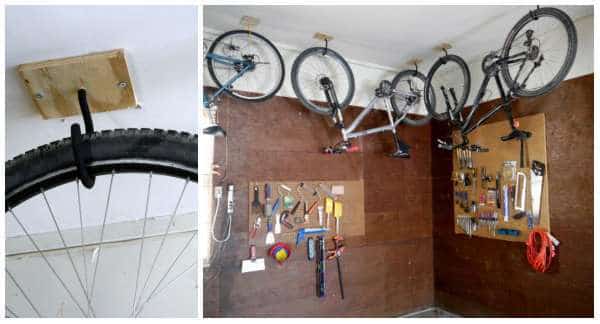 bicicletas colgando del techo del garaje
