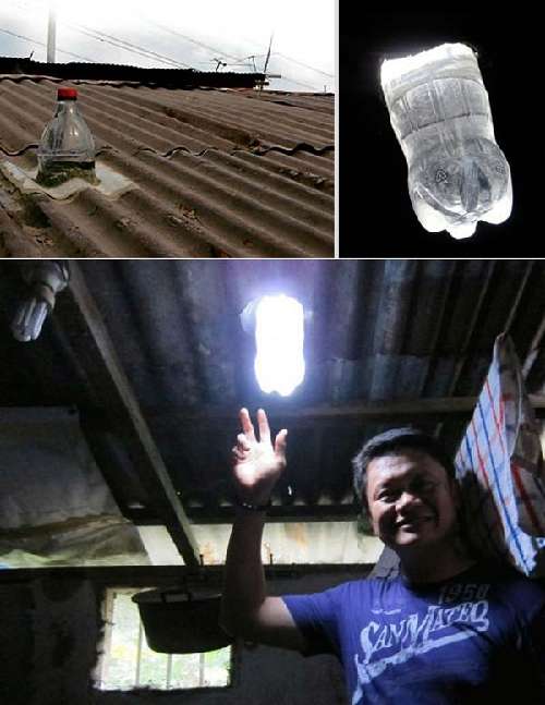 hacer bombilla solar con botella de plástico reciclado