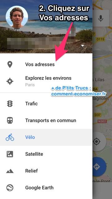 Haga clic en Sus direcciones para guardar los mapas de Google