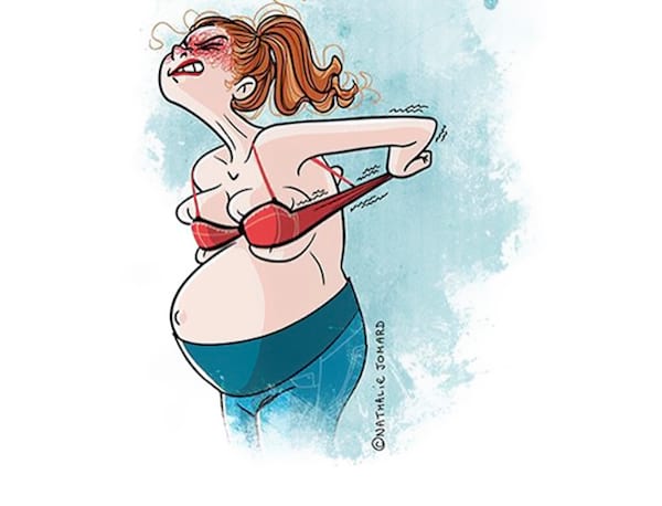 dibujo que muestra que la ropa se vuelve demasiado pequeña durante el embarazo