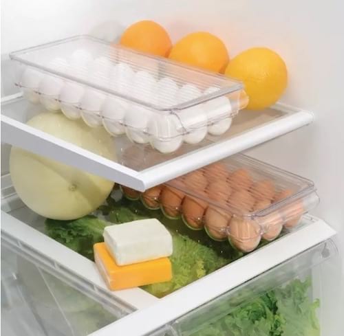 फ्रिज में अंडे स्टोर करने के लिए प्लास्टिक का डिब्बा