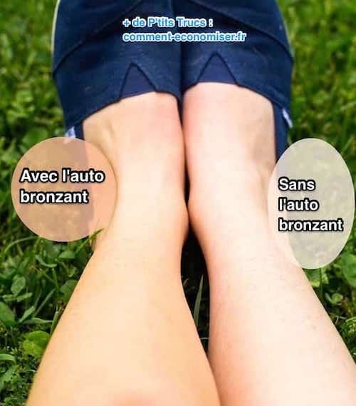 Foto de piernas bronceadas con autobronceador casero y sin autobronceador