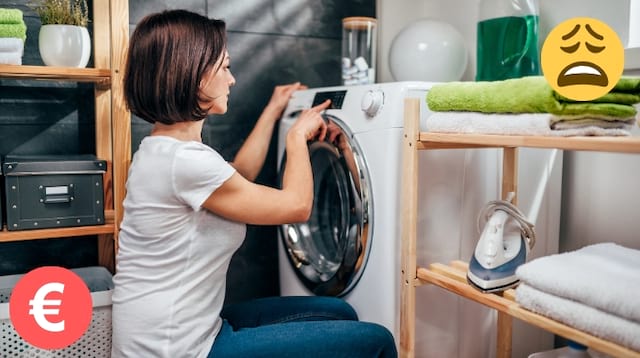 Una mujer ejecutando un ciclo de secado en su secadora