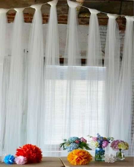 decoración con cortinas de tul para fiesta
