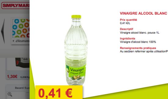 41 céntimos de euro la botella de vinagre blanco en Simply Market