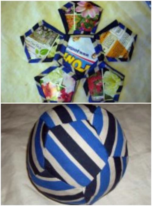 creación de un balón de fútbol hecho con calcetines reciclados