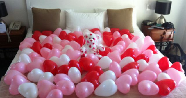 Balloons in the room for valentines day