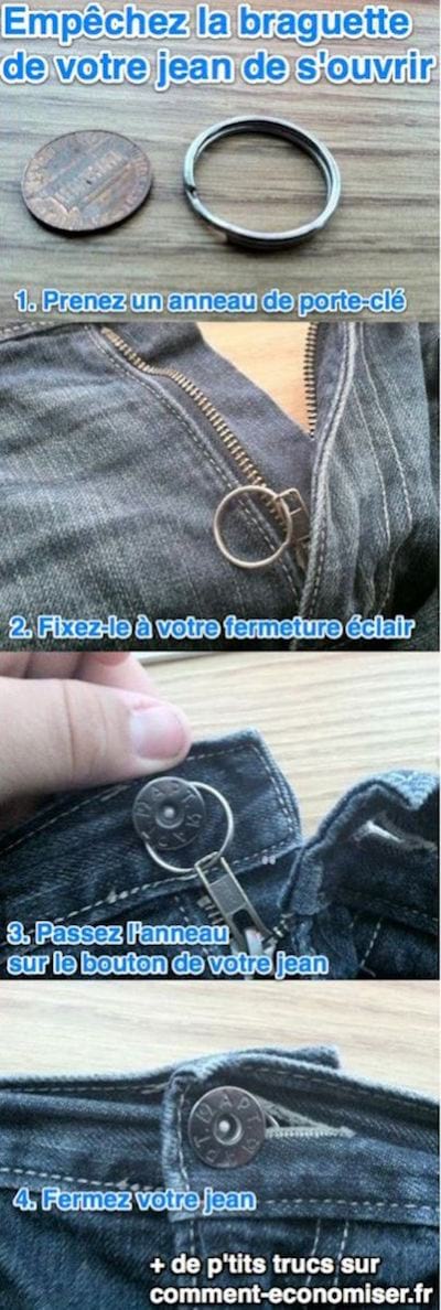 Tip voor het repareren van de rits van jeans die vanzelf opengaan