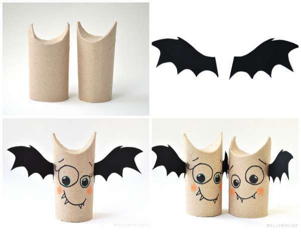 Rollos de cartón convertidos en murciélagos para Halloween