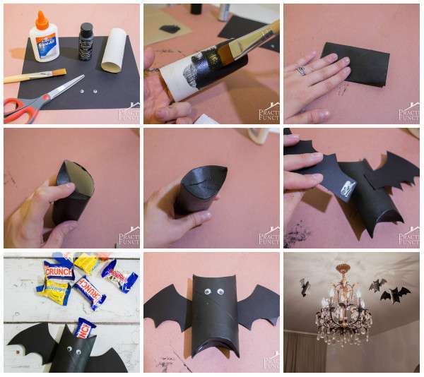 Rollos de cartón convertidos en negro murciélago