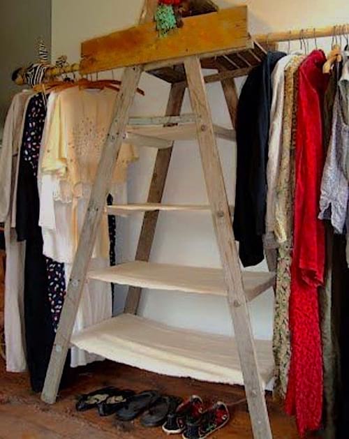 Wooden ladder that serves as a clothes rack