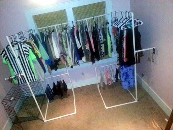 PVC pipes transformed into walk-in closet