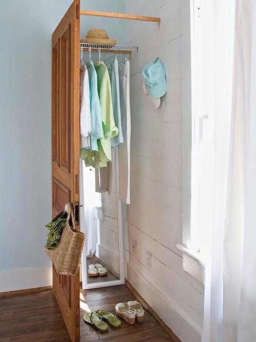 door alone in a corner to provide storage space for clothes