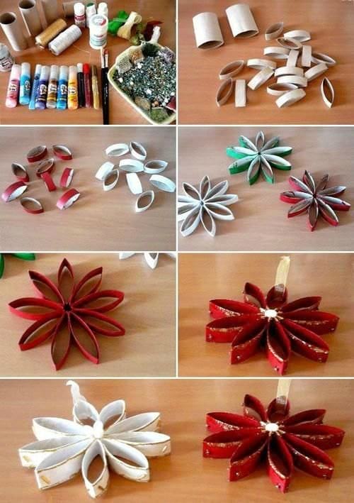 Fototutorial til juletræsstjerne lavet af toiletpapirruller
