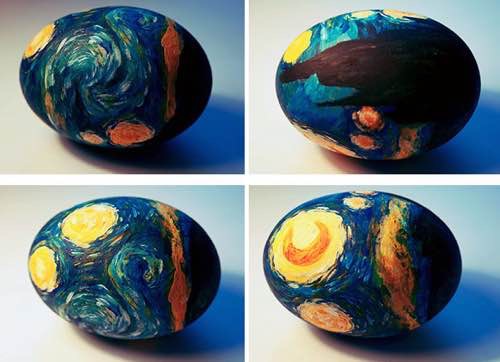 Huevos de Pascua pintados como un lienzo de Van Gogh