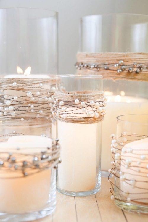 decoración candelita con hilo de perlas