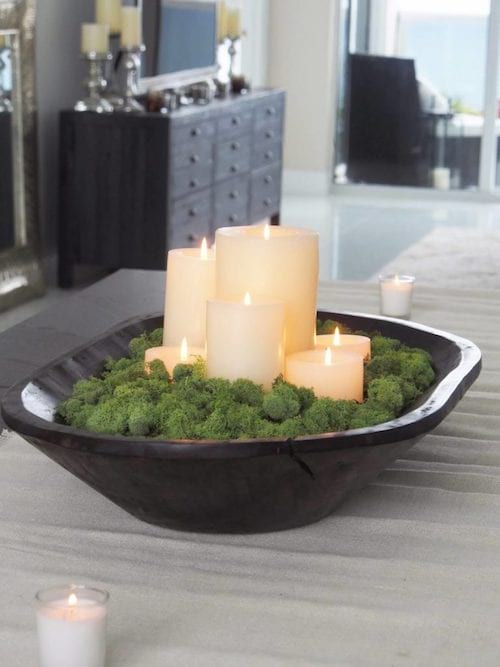 decoració de taula amb espelma i muosse