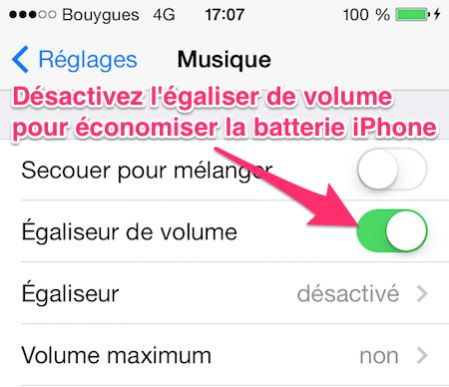 Desligue o equalizador de volume para economizar bateria do iphone
