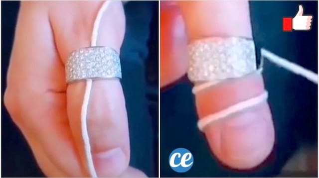 טריק של תכשיטן להסיר טבעת תקועה עם חוט.