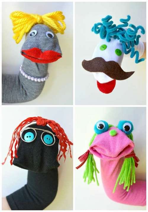 Marionetas confeccionadas con varios calcetines de varios colores