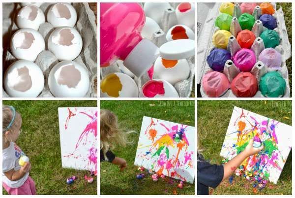 Varias cáscaras de huevo decoradas con varios colores
