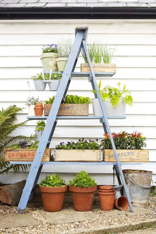 Una escalera reciclada para hacer un jardín en macetas