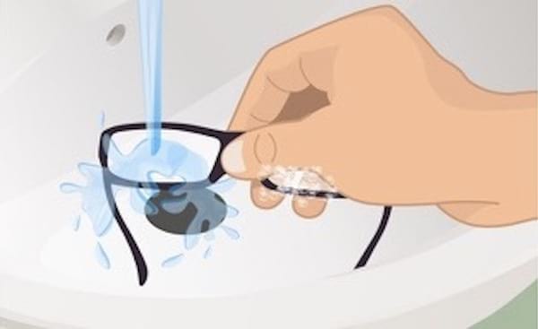 Ilustración de enjuague de lentes de anteojos.