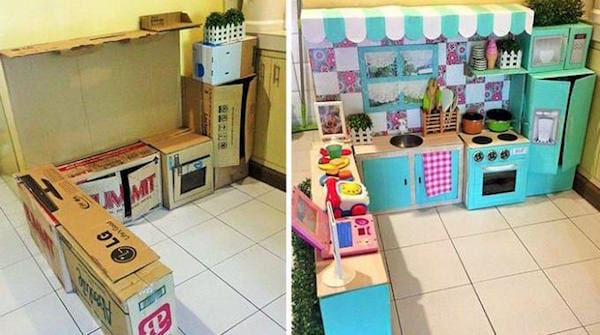Haz una cocina para niños con cartón.