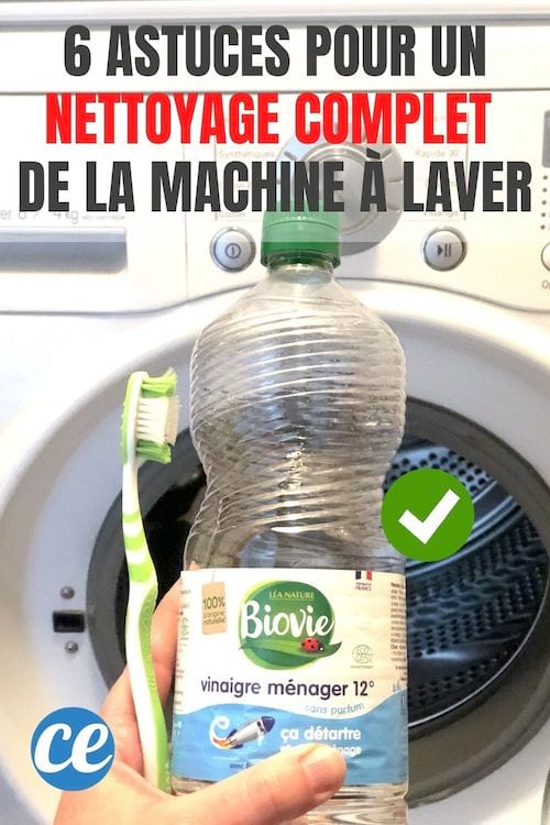 Hvit eddik og en tannbørste foran en vaskemaskin for en grundig rengjøring