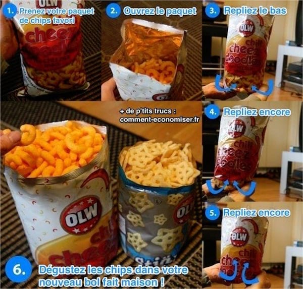 Convierte tu paquete de patatas fritas en un bol