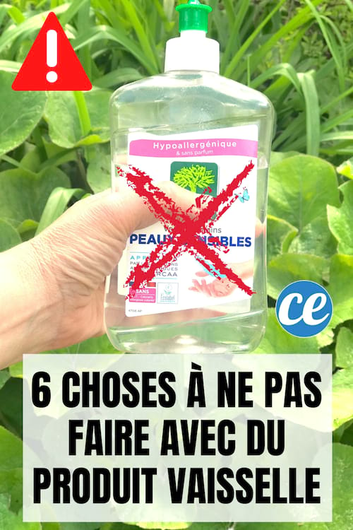 سائل غسيل الصحون أمام نباتات خضراء مع نص: 6 أشياء لا علاقة لها بسائل غسيل الأطباق
