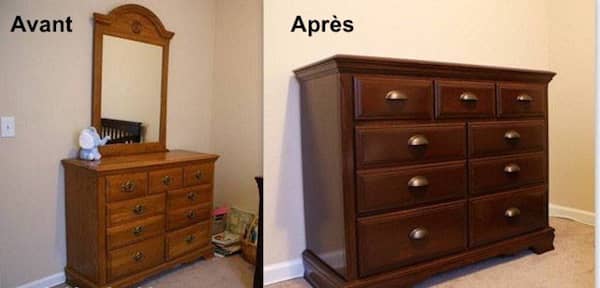a dresser renovated with a new varnish before and after