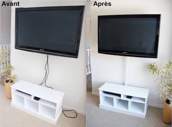 hidden tv cables with a shower rod before and after