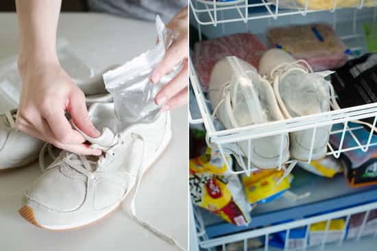 把你的鞋子用装满水的袋子放在冰箱里，让它们变大