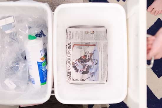 newspaper in the trash can