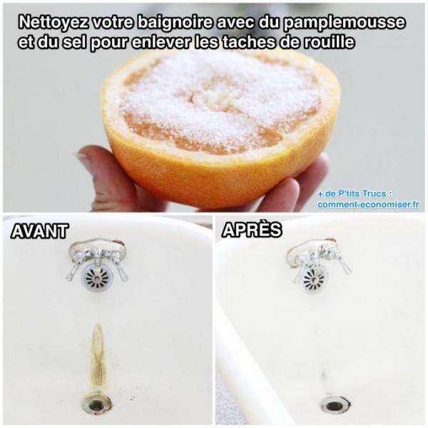 Netegeu la banyera amb aranja i sal per eliminar les taques d'òxid