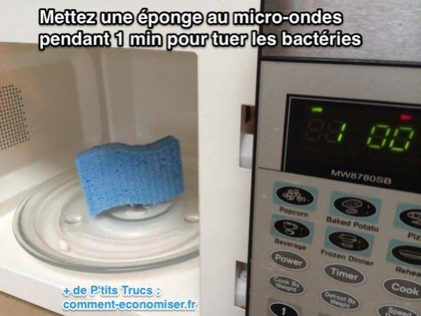 Pon una esponja en el microondas durante 1 minuto para matar las bacterias.
