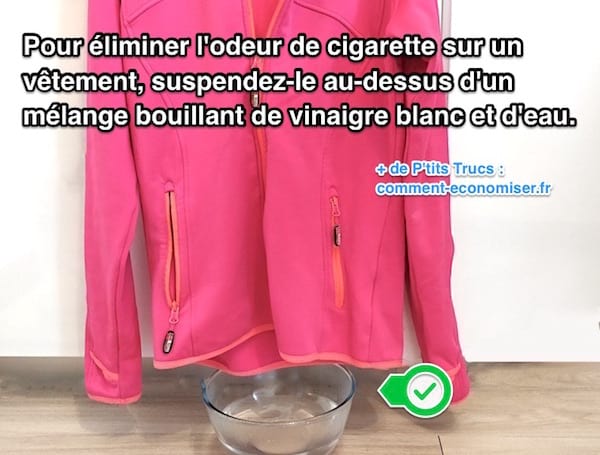 Hang garment over steam white vinegar to remove cigarette smell