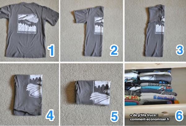truco de cómo doblar una camiseta para ahorrar espacio