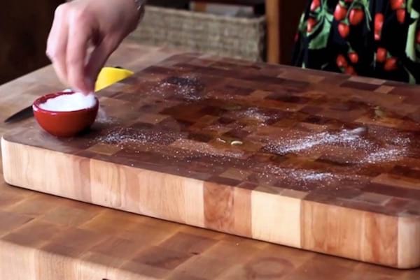 to clean a cutting board, use salt