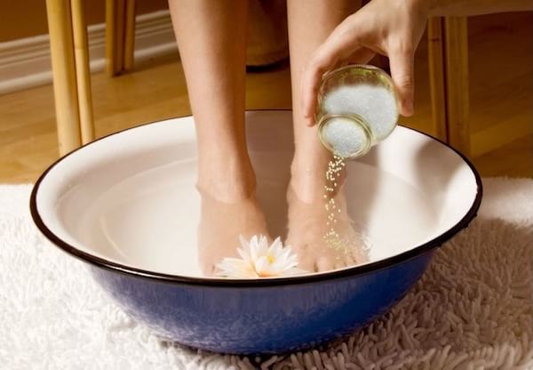 foot bath with salts to relieve tension