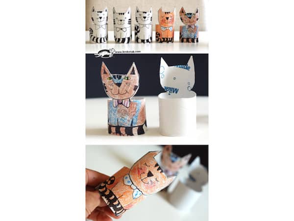टॉयलेट पेपर रोल से बनी बिल्लियों की एक श्रृंखला