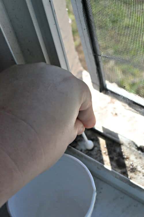 खिड़की की पटरियों को आसानी से साफ करने के लिए, उनके ऊपर बेकिंग सोडा और सफेद सिरका डालें और कॉटन स्वैब से स्क्रब करें।