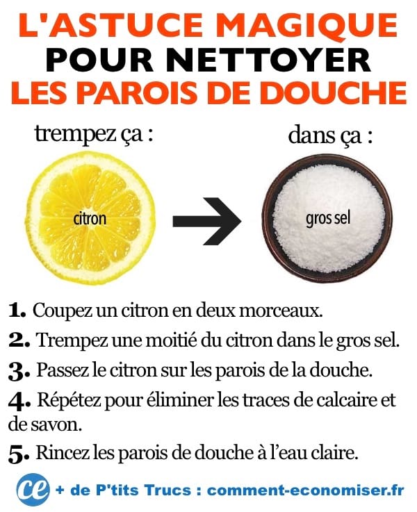 الليمون + الملح الخشن: الحيلة السهلة لتنظيف شاشات الدش الزجاجية.