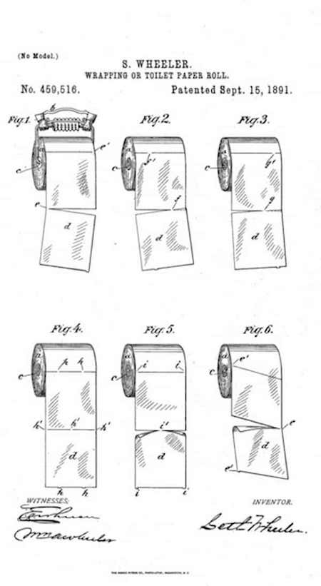 براءة الاختراع الأصلية لسيث ويلر مخترع ورق التواليت.