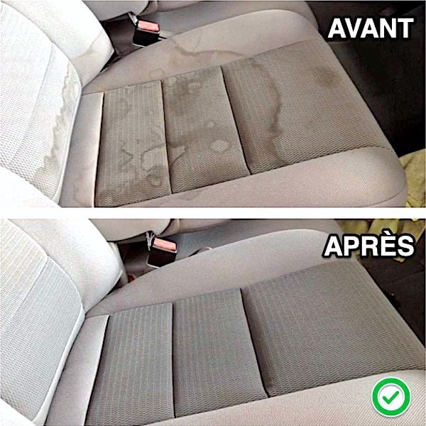 Un seient de cotxe de tela molt brut i tacat abans i el mateix seient net gràcies al bicarbonat
