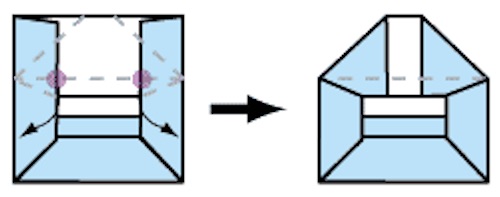 Piecpadsmitais origami aploksnes locīšanas solis.