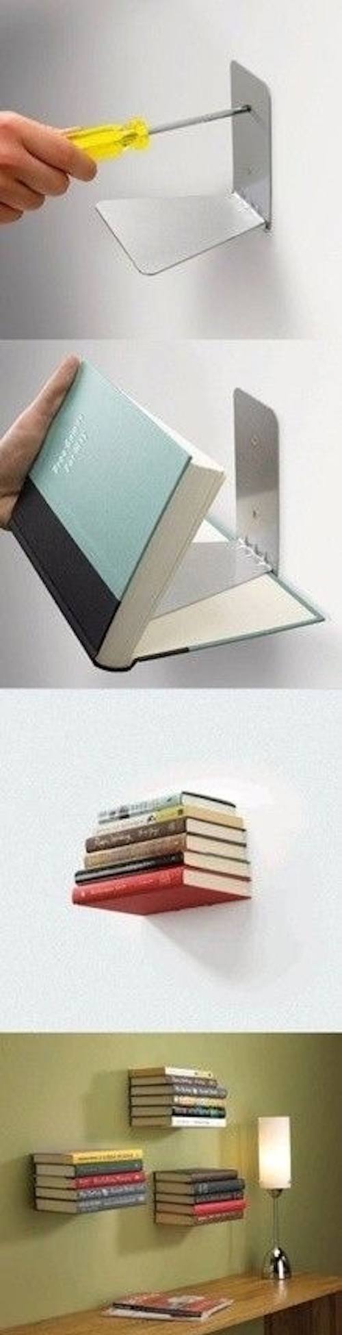 Col·loca prestatges invisibles per emmagatzemar els teus llibres.