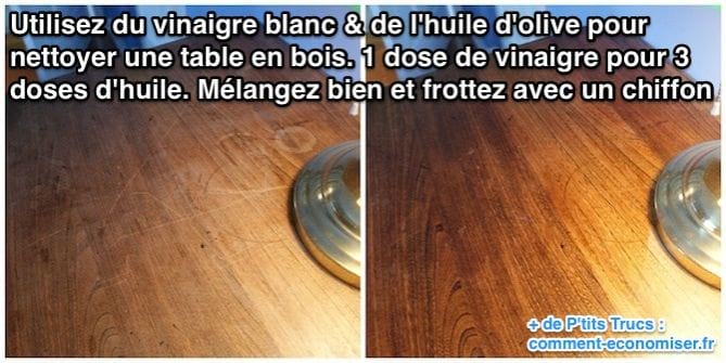 Utilitzeu vinagre blanc i oli d'oliva per netejar una taula de fusta